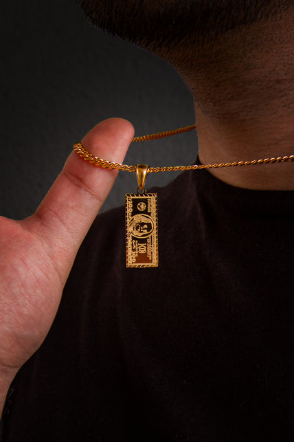 Cadena cubana 50 cms + dije dolar| Enchape de oro 18k