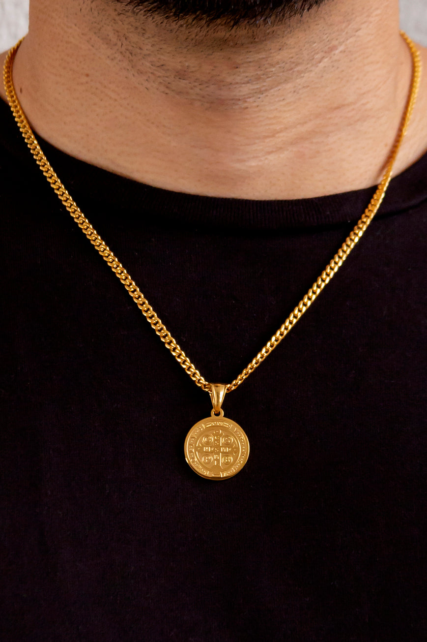 Cadena cubana 50 cms + dije San benito | Enchape de oro 18k