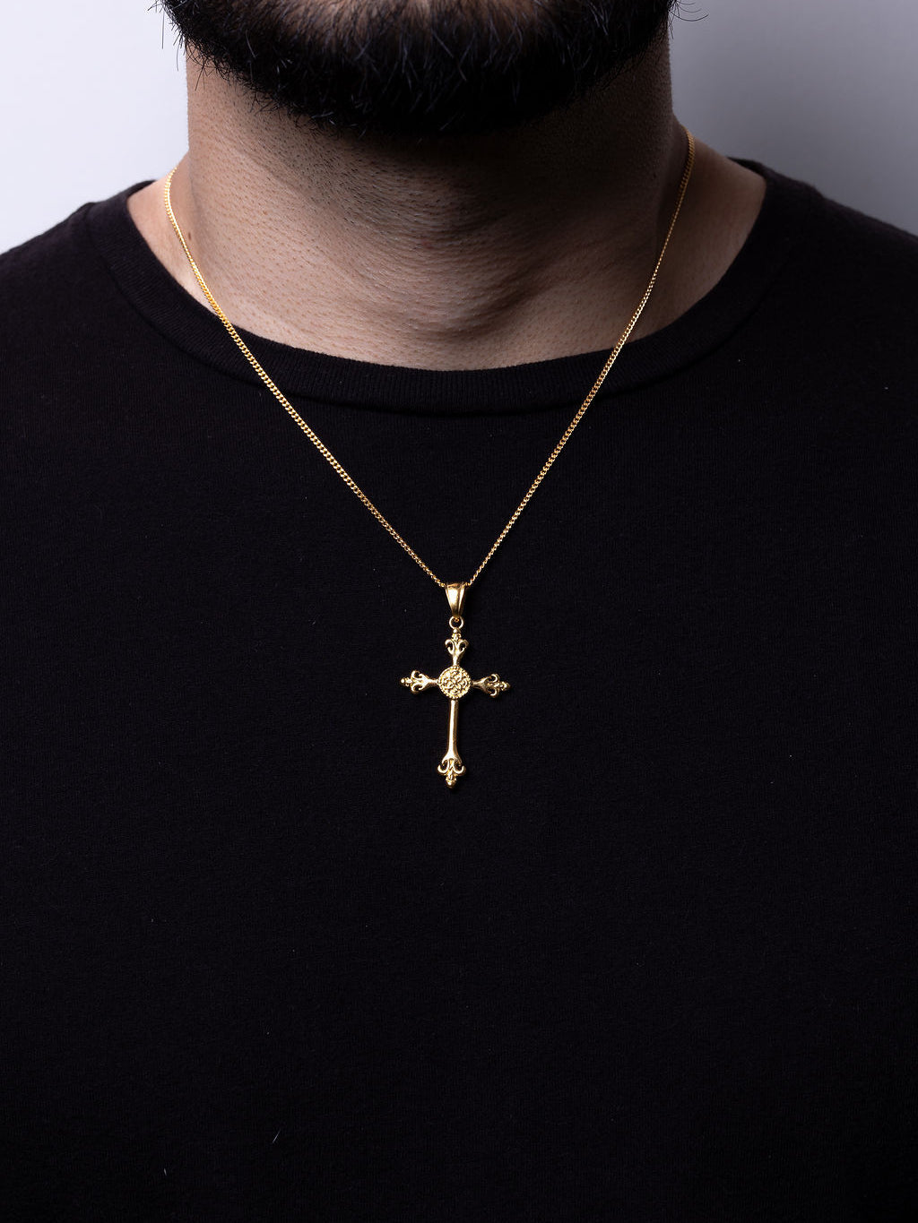 Cadena Cubana 50 cm x 2 mm Dije Cruz| Enchape en Oro 18K