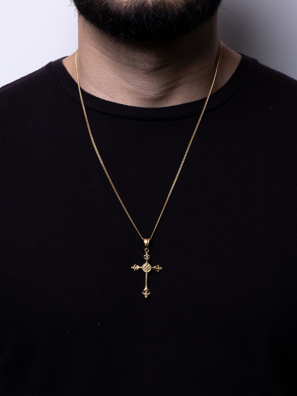 Cadena Cubana 60 cm x 2 mm Dije Cruz| Enchape en Oro 18K