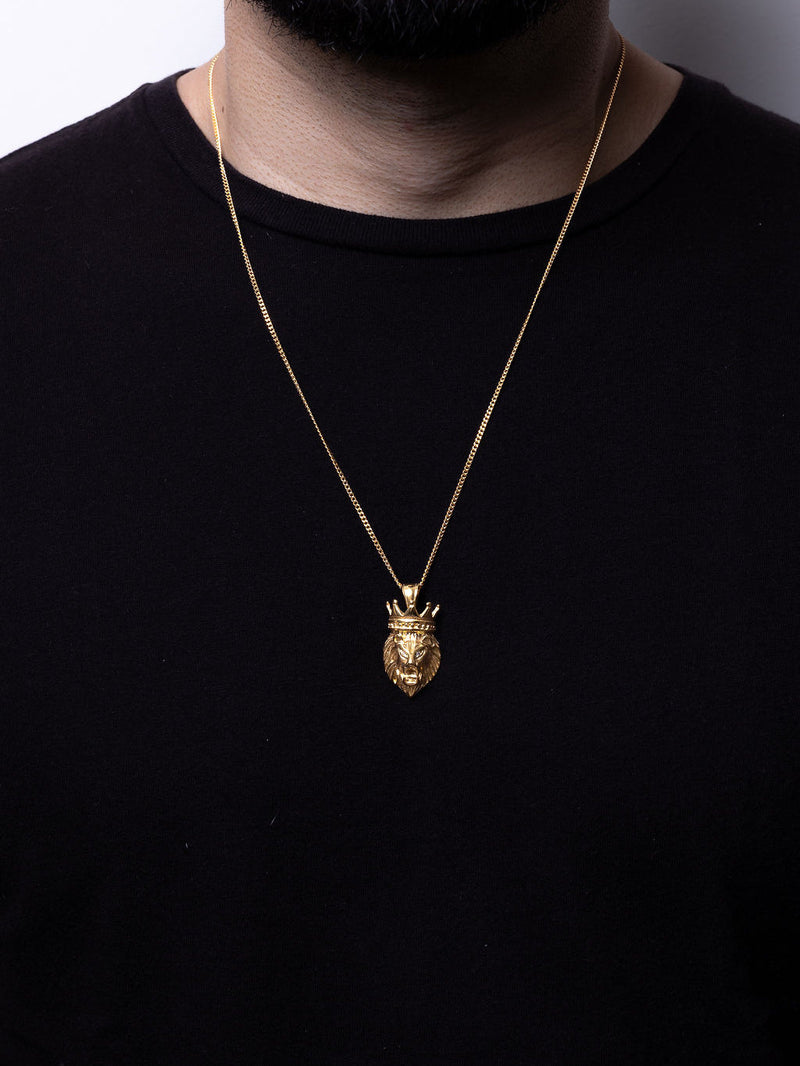 Cadena Cubana 60 cm x 2 mm Dije León| Enchape en Oro 18K