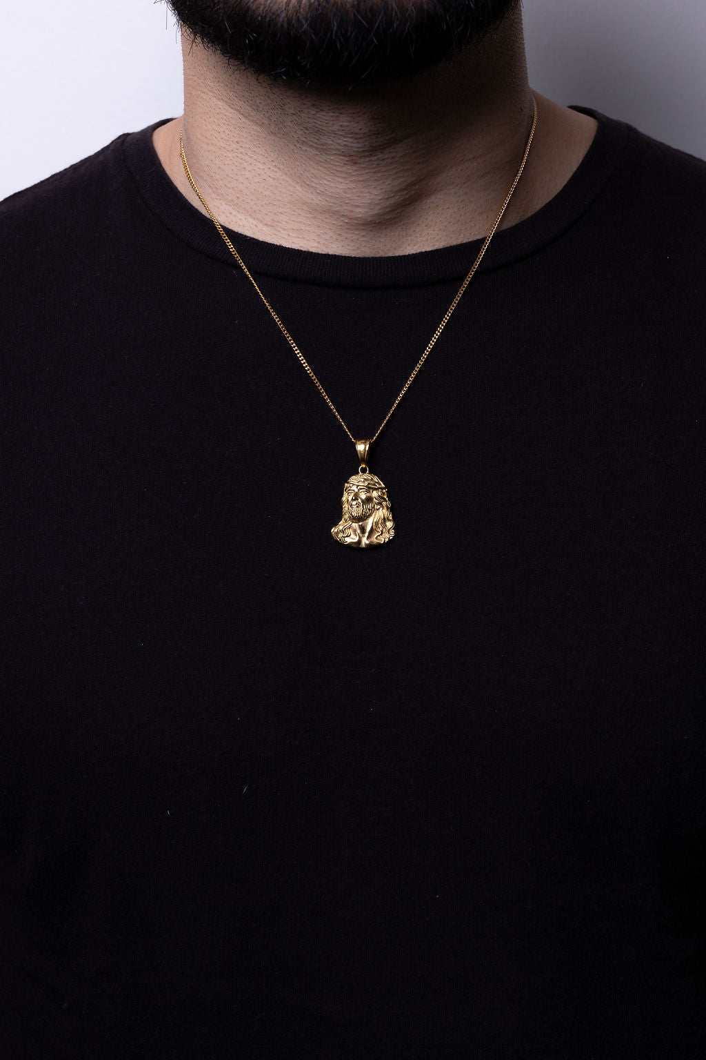 Cadena Cubana 50 cm x 2 mm Dije Rostro de Cristo| Enchape en Oro 18K