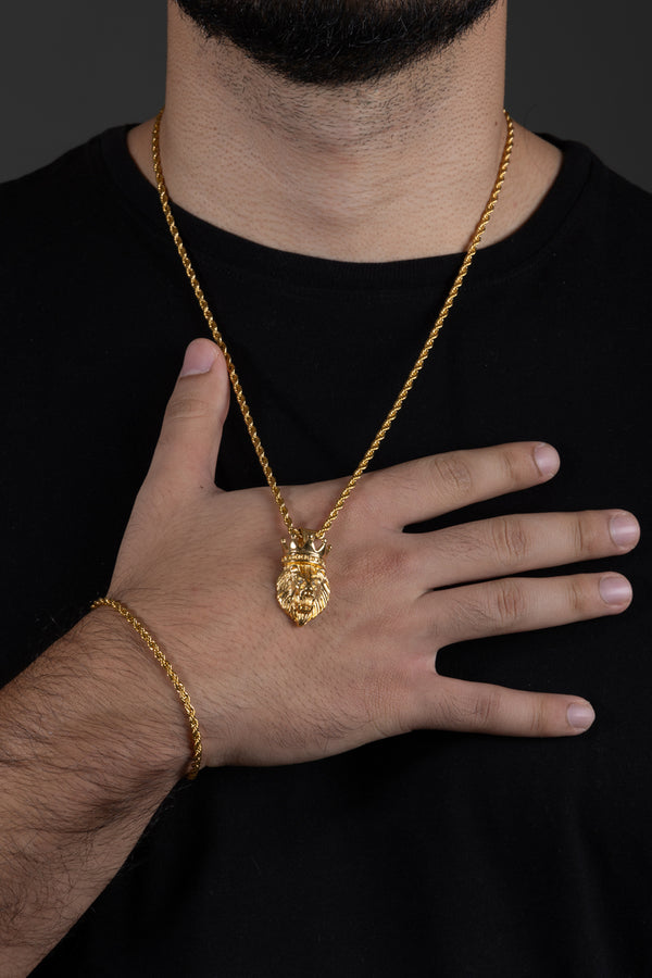 Set lazo + dije León| Enchape de oro 18k