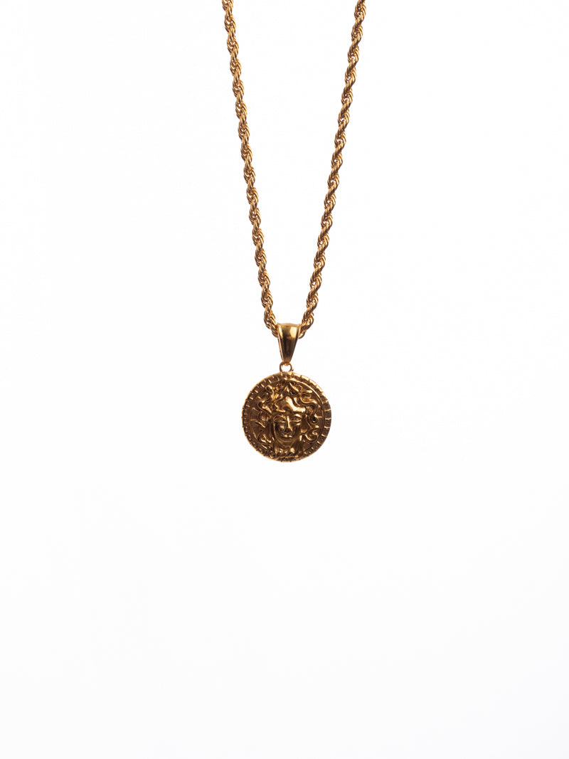 Cadena lazo 50 cms + dije medusa | Enchape de oro 18k