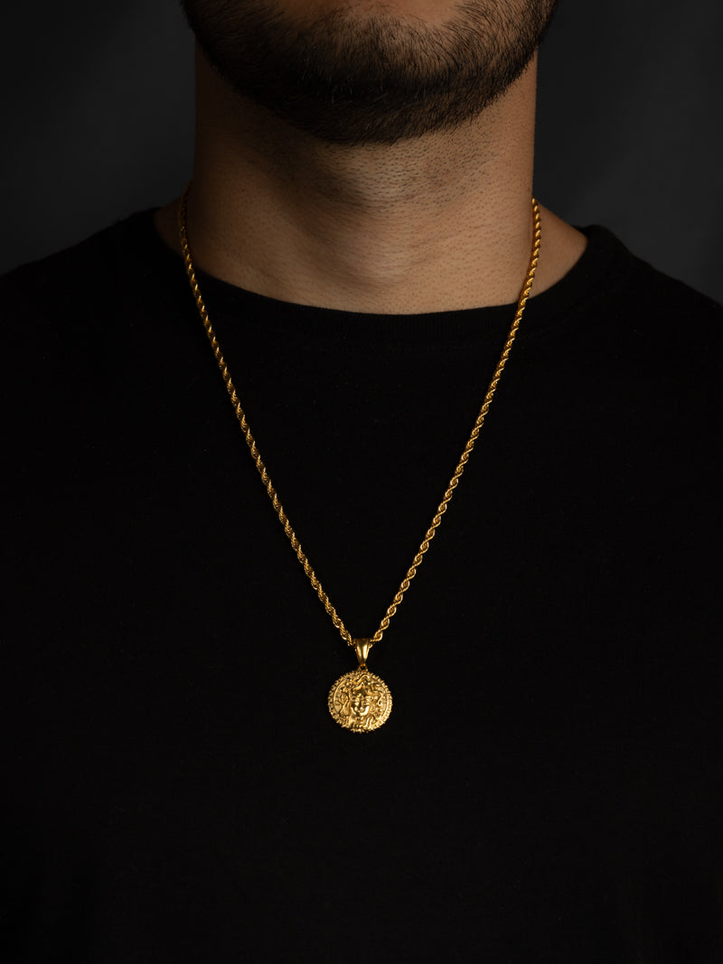 Cadena lazo 60 cms + dije medusa | Enchape de oro 18k