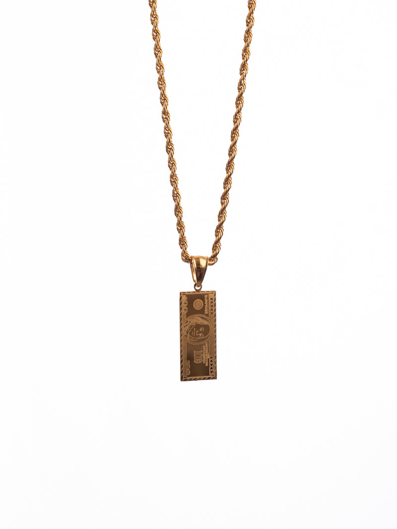 Cadena lazo 50 cms + dije dolar| Enchape de oro 18k