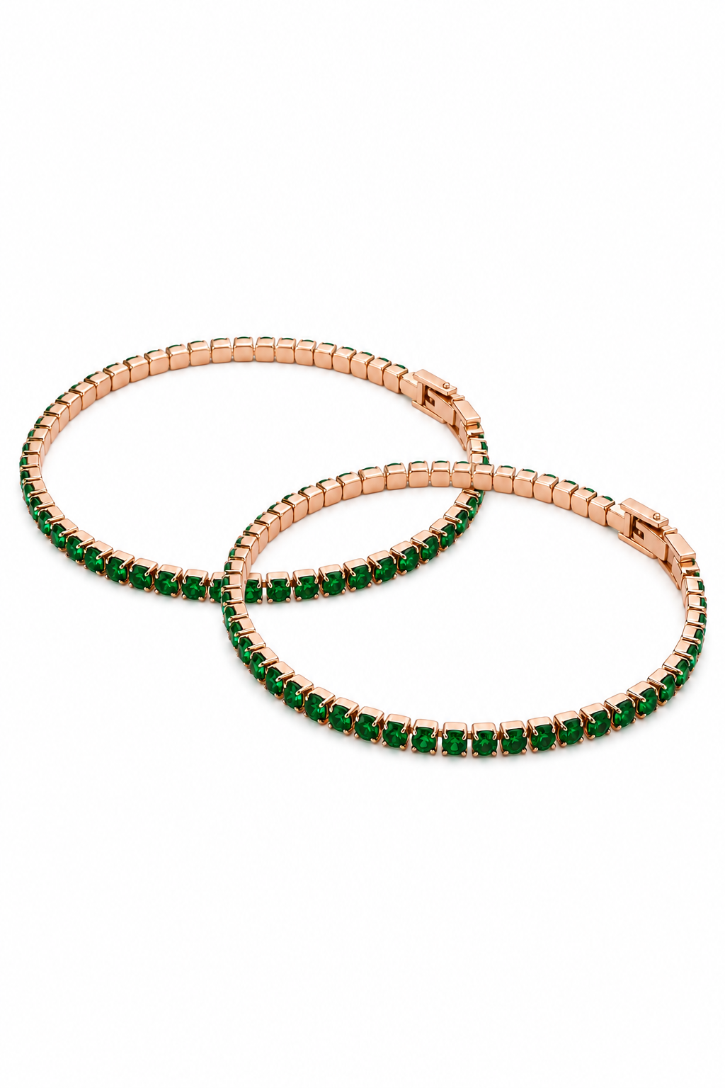 Set pulseras tennis oro rosa esmeralda para parejas