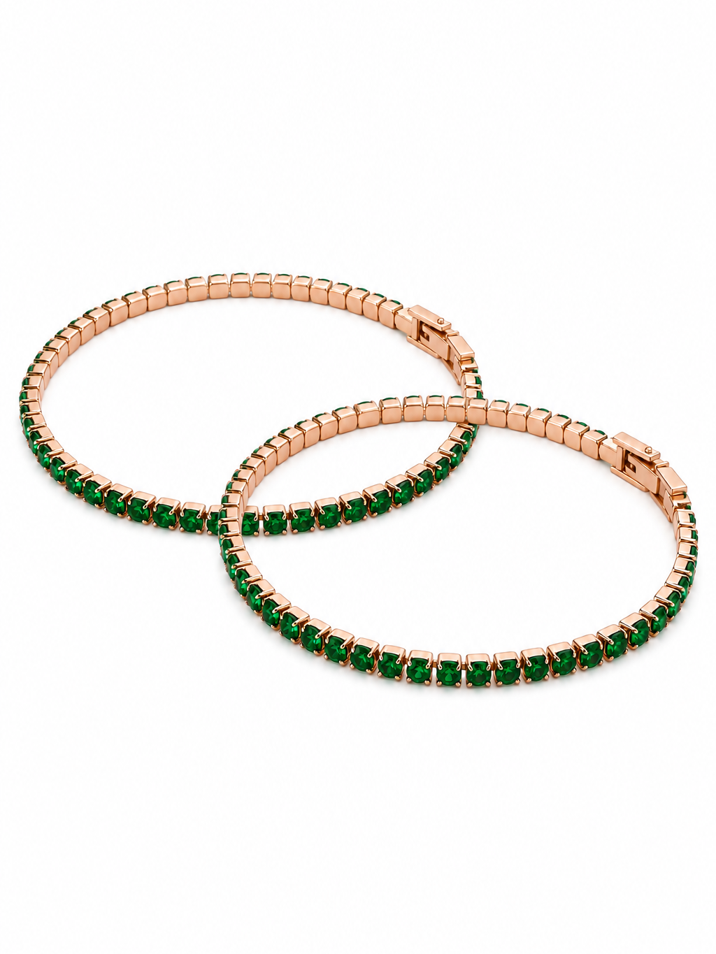 Set Pulseras Tennis Oro Rosa Esmeralda Parejas