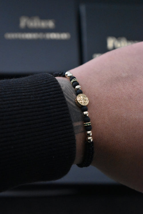 Pulsera San Benito & Virgen Guadalupe| Oro laminado 18 K