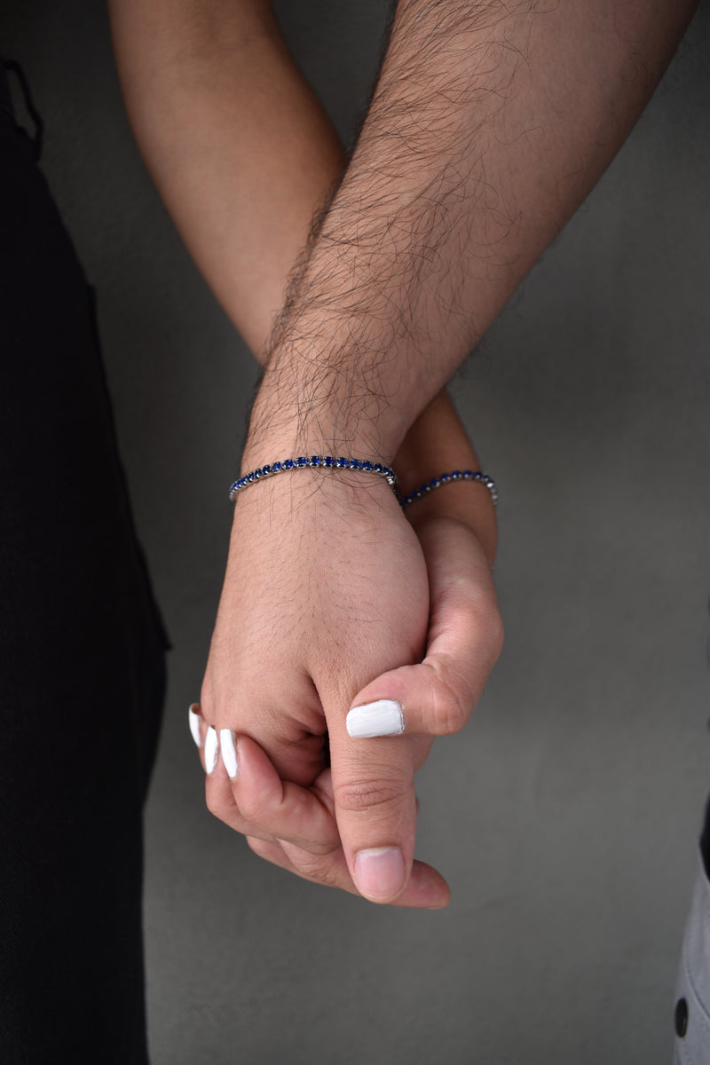 Set pulseras parejas tennis Silver Zafiro
