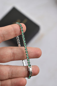 Set pulseras tejido tennis silver esmeralda para parejas