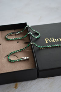 Set pulseras tejido tennis silver esmeralda para parejas