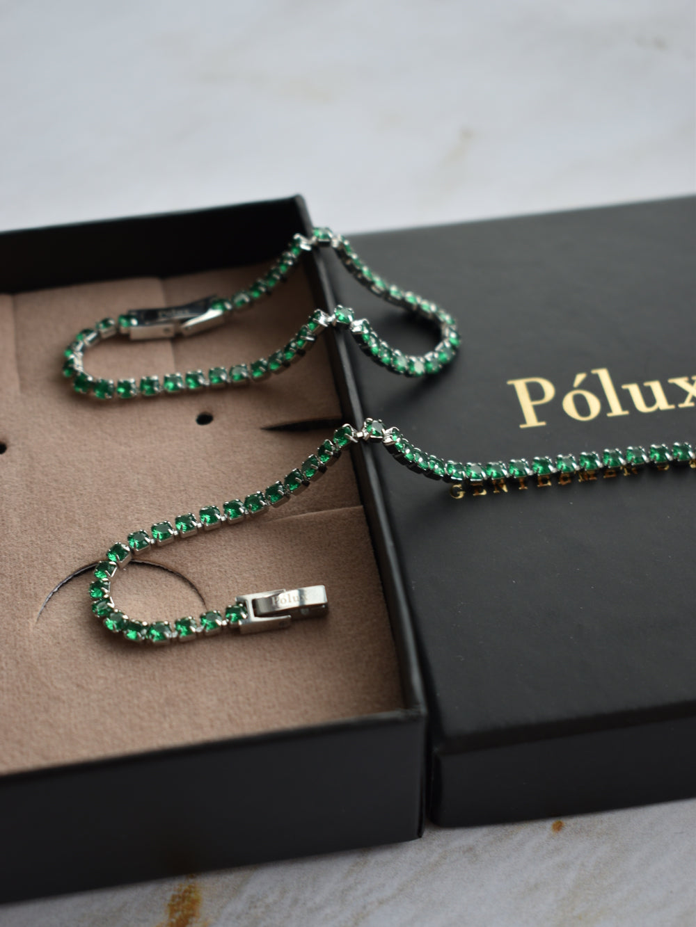 Set Pulseras Tennis Silver Esmeralda Parejas