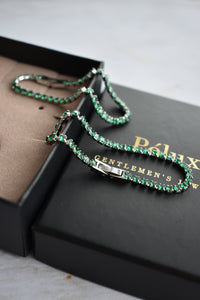 Set pulseras tejido tennis silver esmeralda para parejas