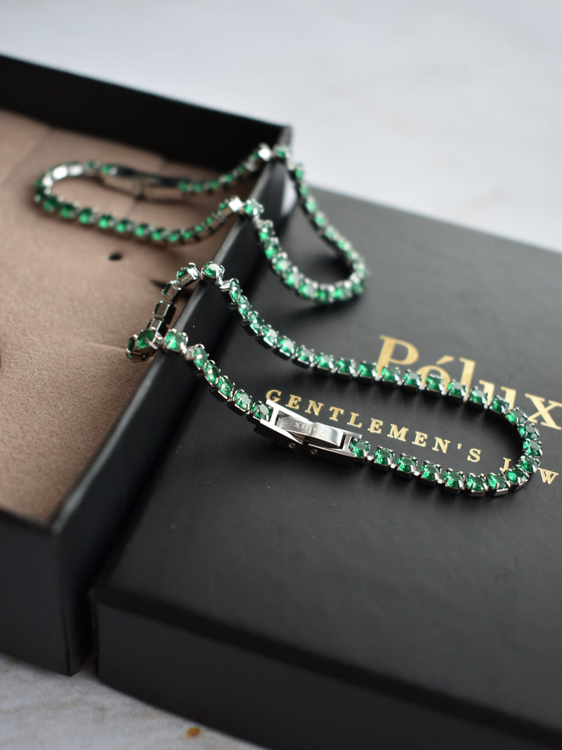 Set Pulseras Tennis Silver Esmeralda Parejas