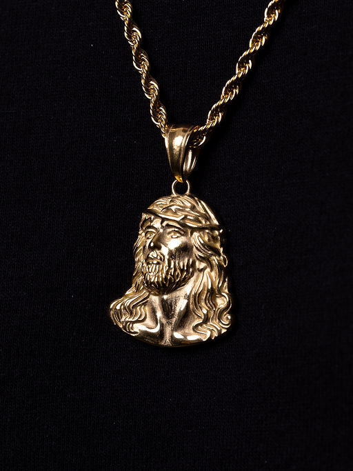 Cadena Cubana 60 cm x 2 mm Dije Rostro de Cristo| Enchape en Oro 18K