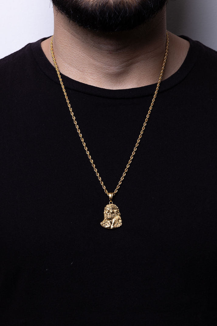 Cadena lazo 60 cms + dije Rostro Cristo| Enchape de oro 18k