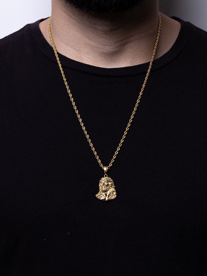 Cadena lazo 60 cms + dije Rostro Cristo| Enchape de oro 18k