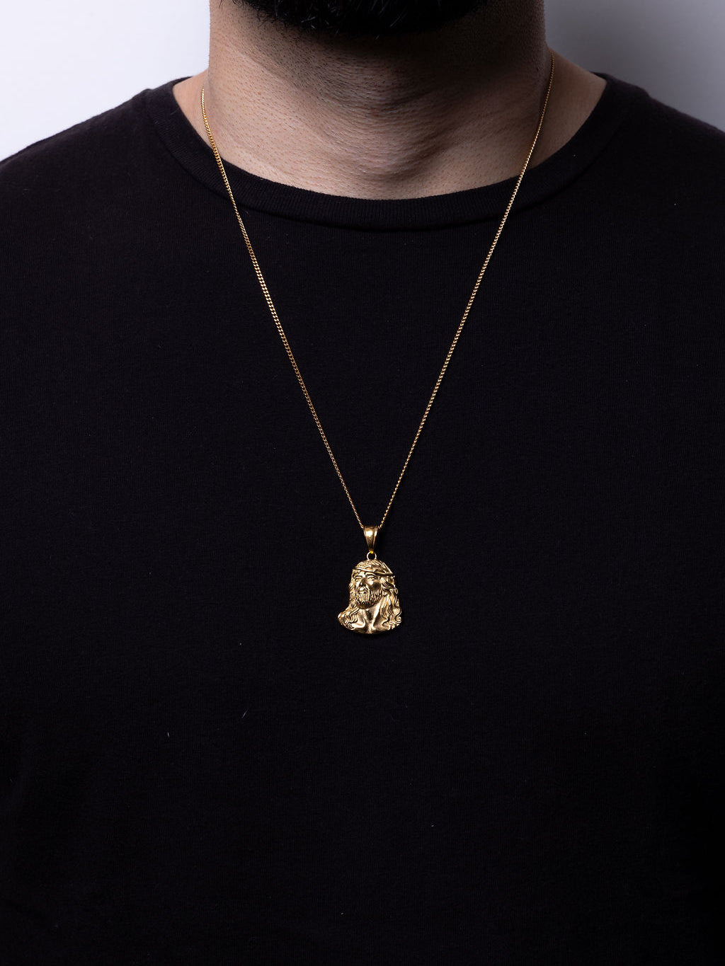 Cadena Cubana 60 cm x 2 mm Dije Rostro de Cristo| Enchape en Oro 18K