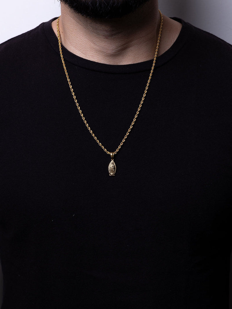 Cadena lazo 60 cms + Dije Virgen María de Guadalupe| Enchape de oro 18k