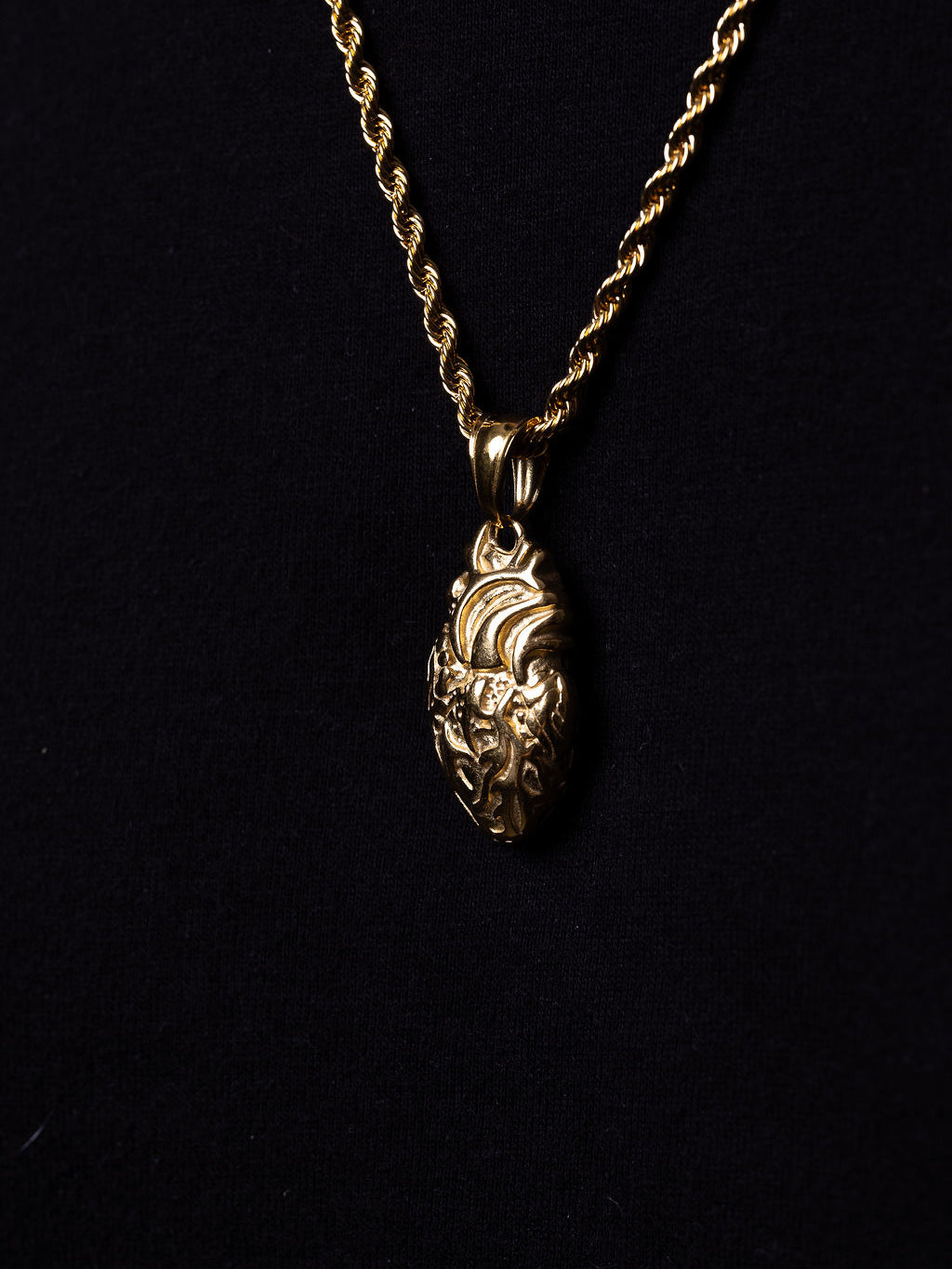 Cadena lazo 60 cms + Dije Corazón enchapada en oro 18K, para hombre, detalle del acabado