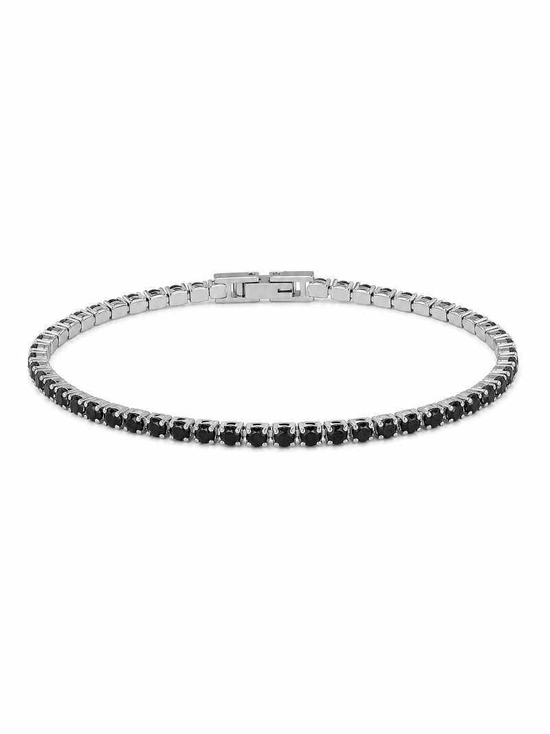 Pulsera tennis para hombre unisex de plata negra