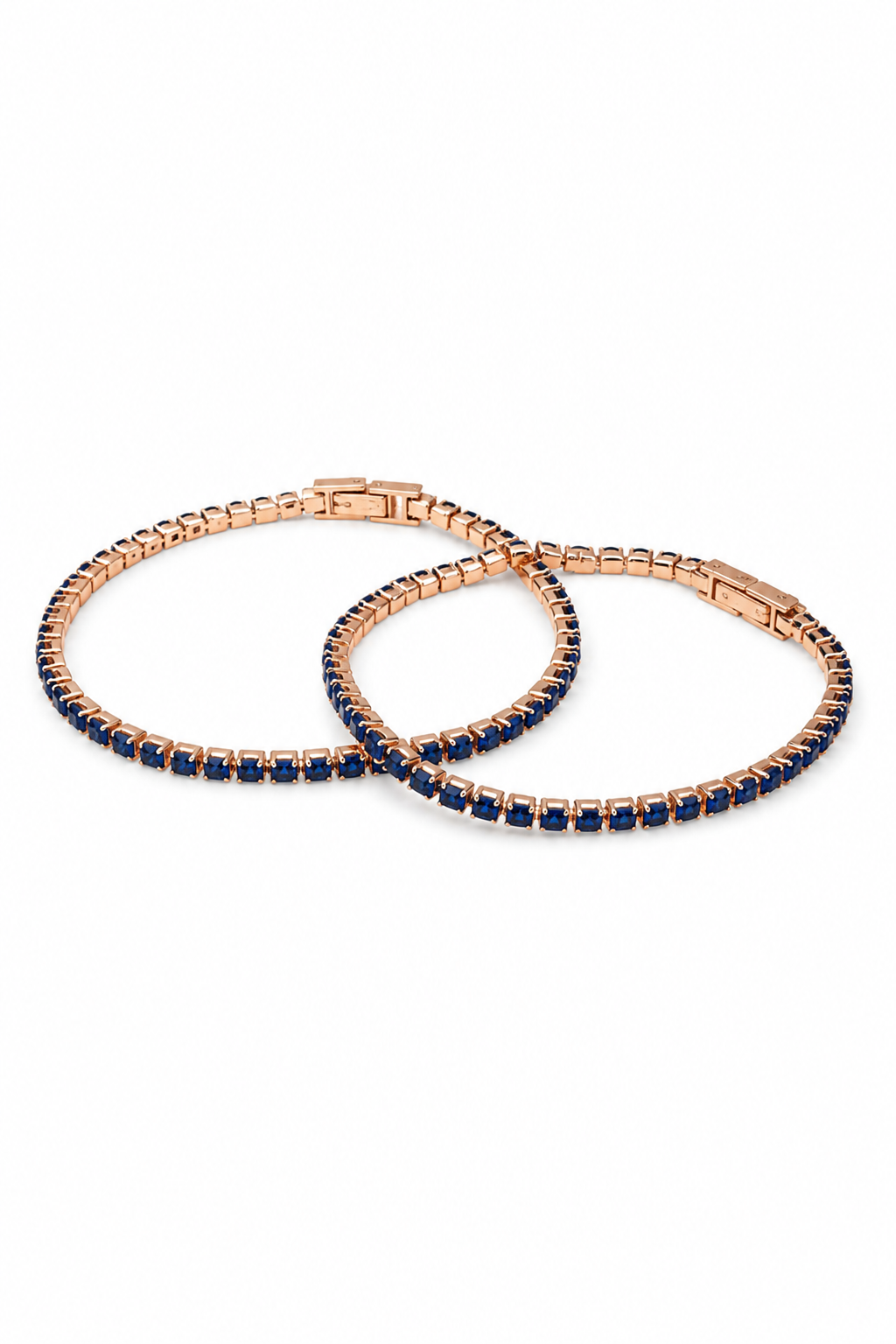 Set pulseras tennis oro rosa zafiro para parejas