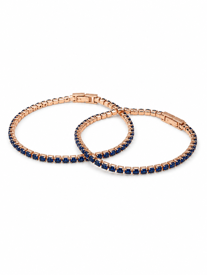 Set Pulseras Tennis Oro Rosa Zafiro Parejas