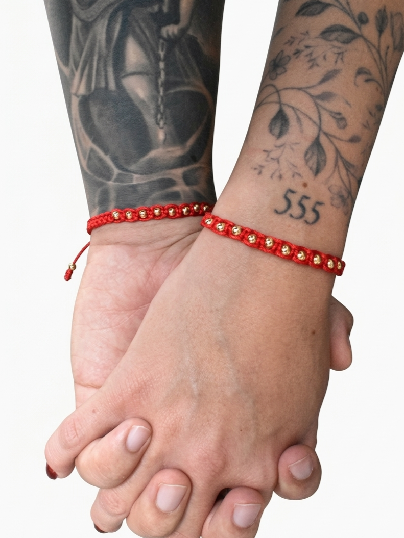 Set Pulseras Macramé Hilo Rojo Parejas