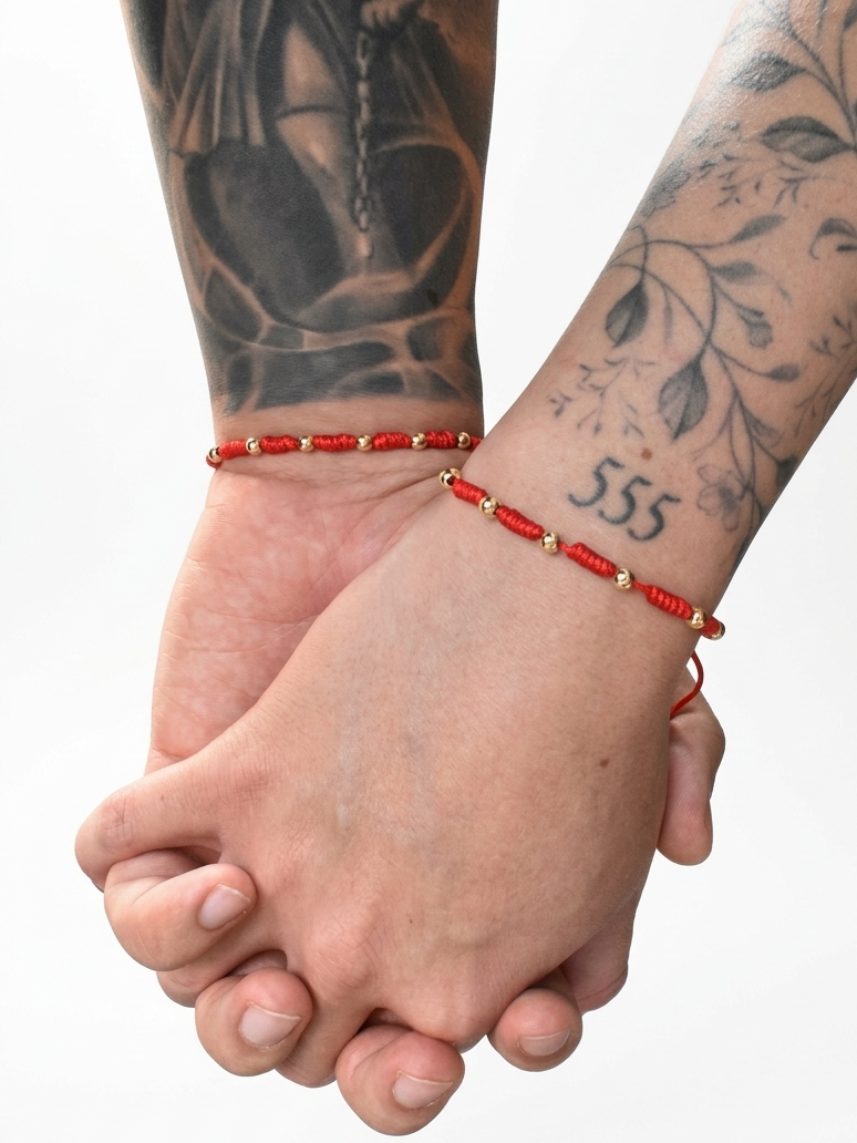 Set Pulseras 7 Nudos Hilo Rojo Parejas