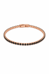 Pulsera tennis oro rosa circones negros tipo ónix fondo blanco