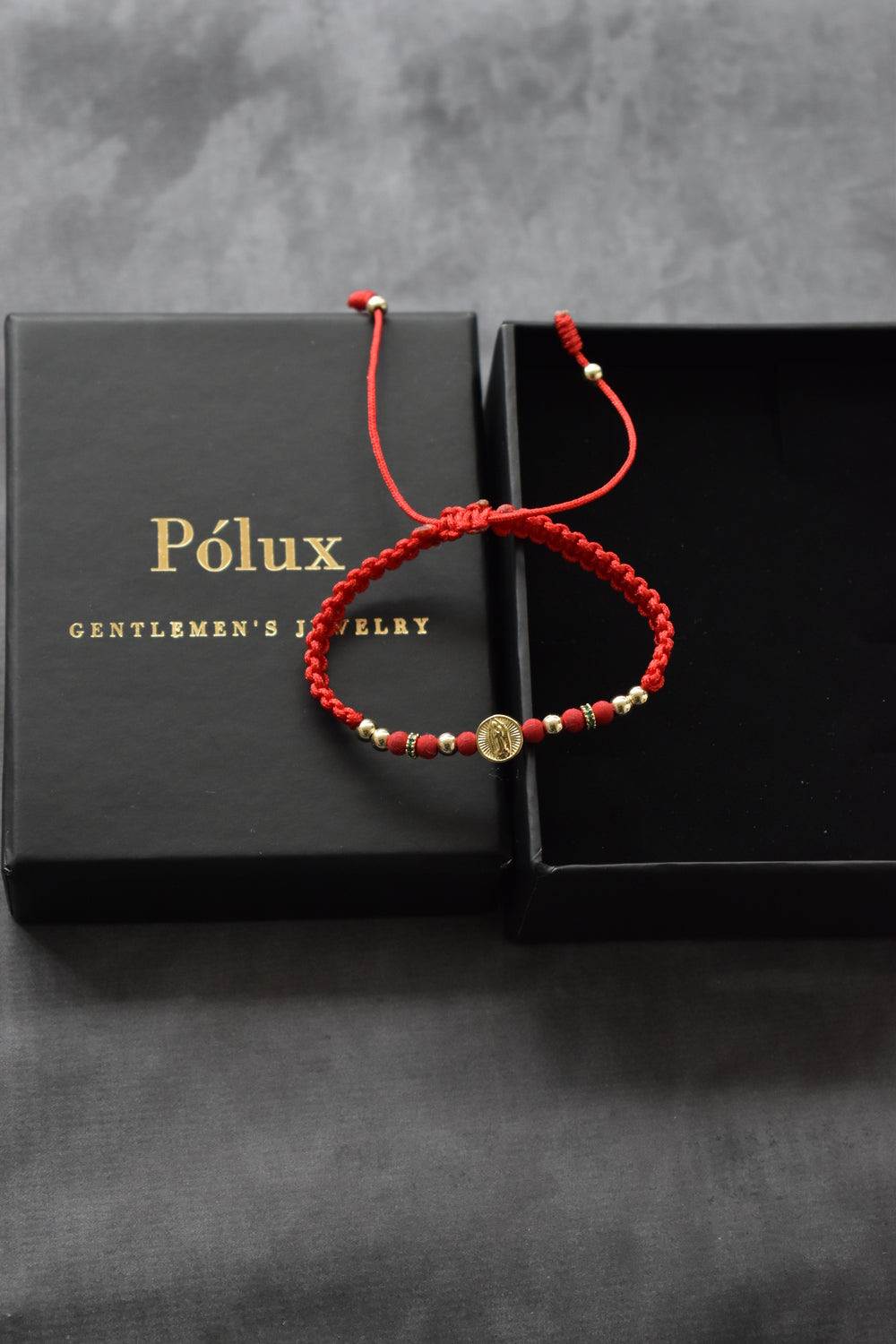 Pulsera Roja San Benito & Virgen Guadalupe| Oro laminado 18 K