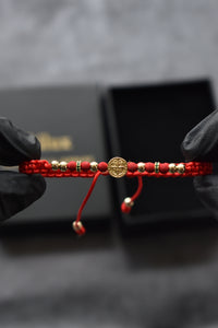 Pulsera Roja San Benito & Virgen Guadalupe| Oro laminado 18 K