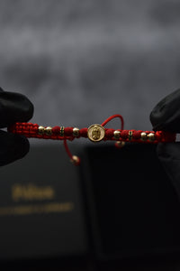Pulsera Roja San Benito & Virgen Guadalupe| Oro laminado 18 K