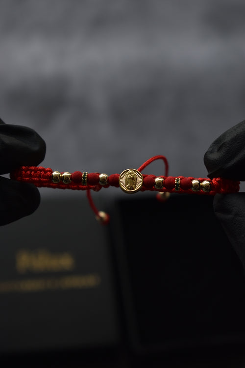 Pulsera Roja San Benito & Virgen Guadalupe| Oro laminado 18 K