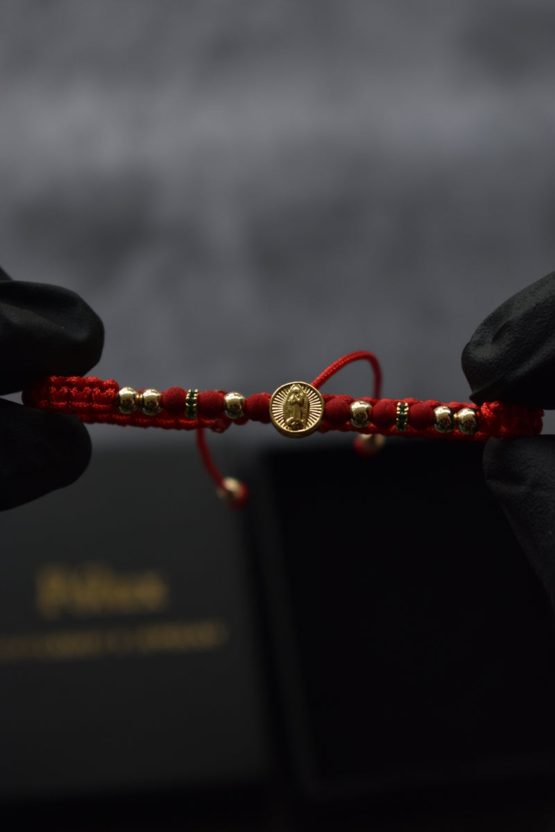 Pulsera Roja San Benito & Virgen Guadalupe| Oro laminado 18 K