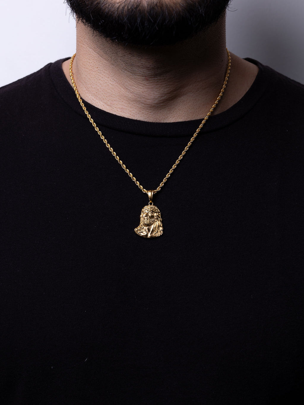 Cadena lazo 50 cms + dije Rostro Cristo| Enchape de oro 18k