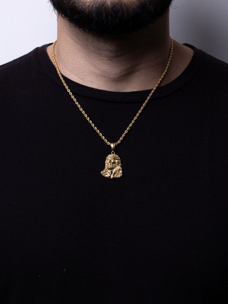 Cadena lazo 50 cms + dije Rostro Cristo| Enchape de oro 18k
