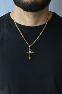 Cadena cubana 50 cms + dije cristo| Enchape de oro 18k