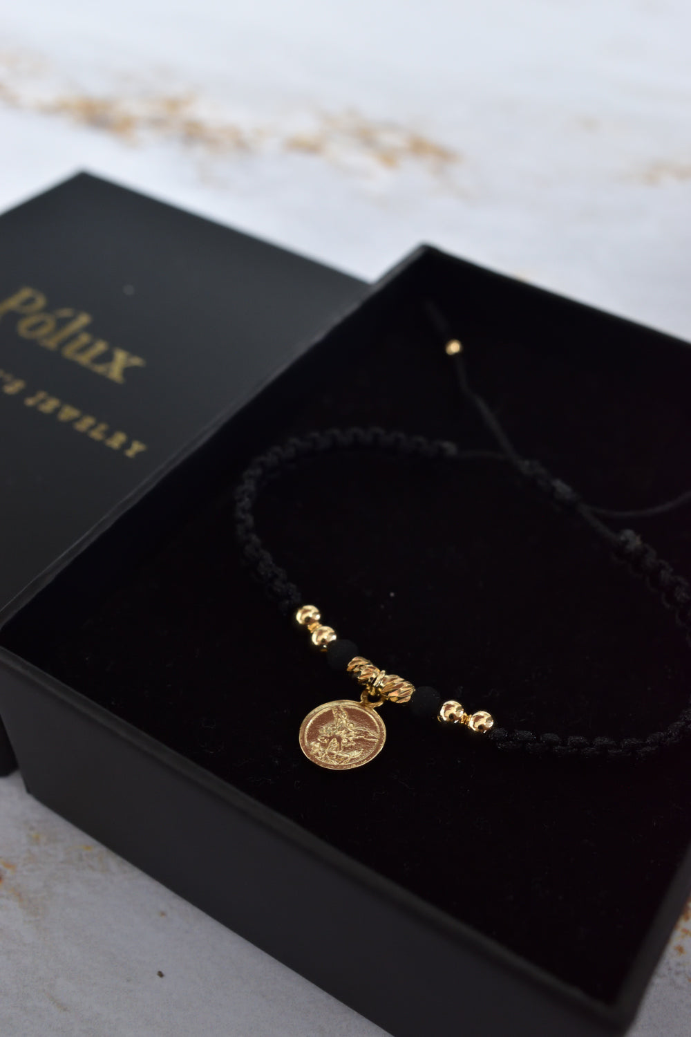 Pulsera de protección San Miguel Arcángel oro laminado 18K, Pólux Gentleman's