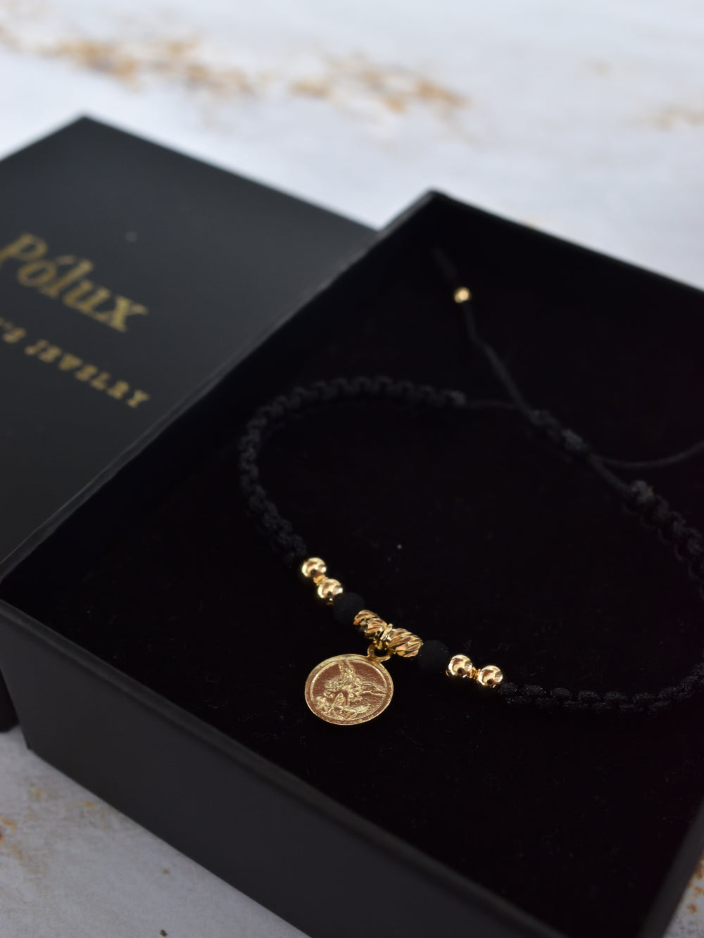 Pulsera de protección San Miguel Arcángel oro laminado 18K, Pólux Gentleman's