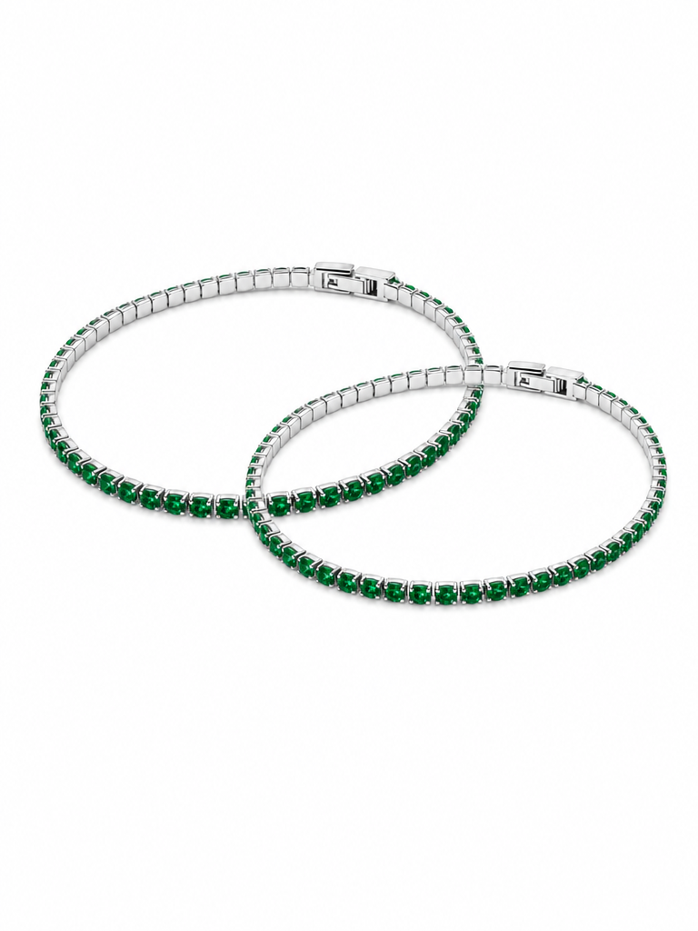 Pulseras tennis para parejas de palta esmeralda