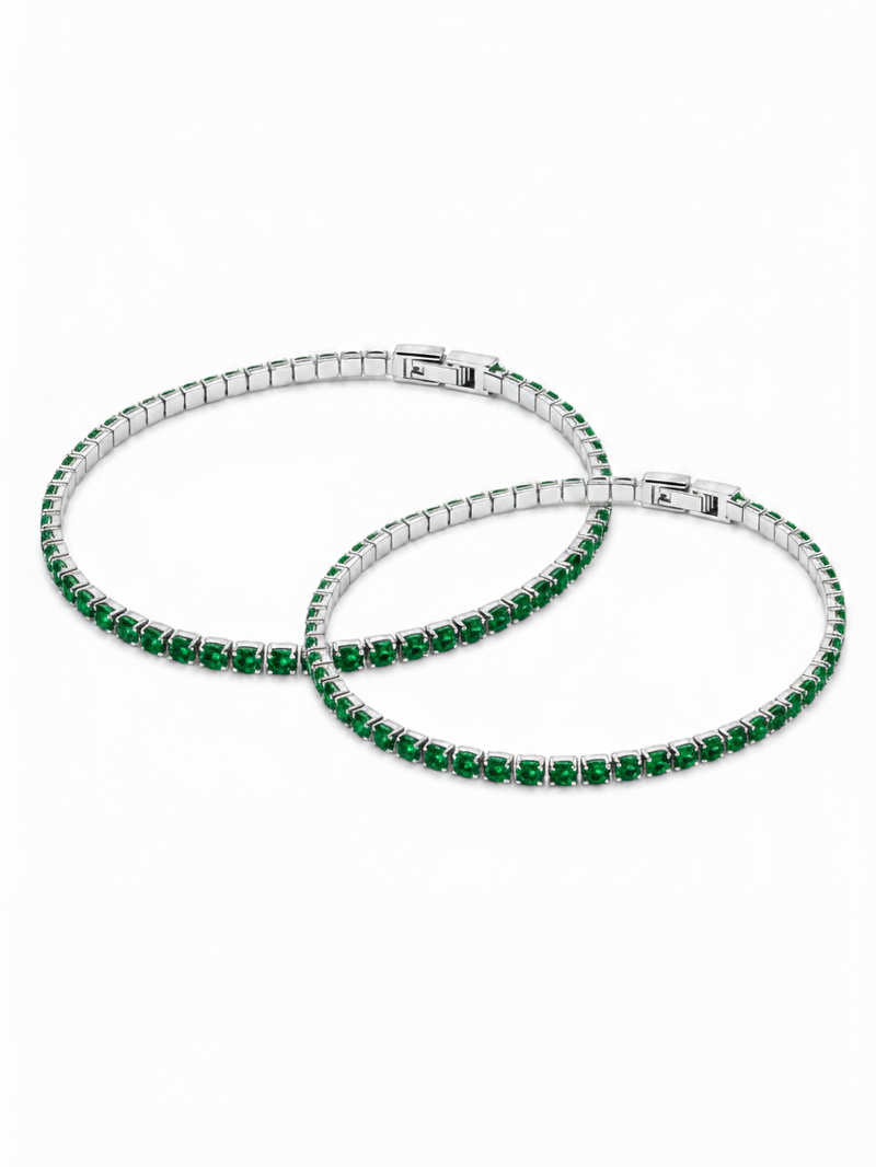 Set Pulseras Tennis Silver Esmeralda Parejas