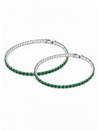 Set Pulseras Tennis Silver Esmeralda Parejas