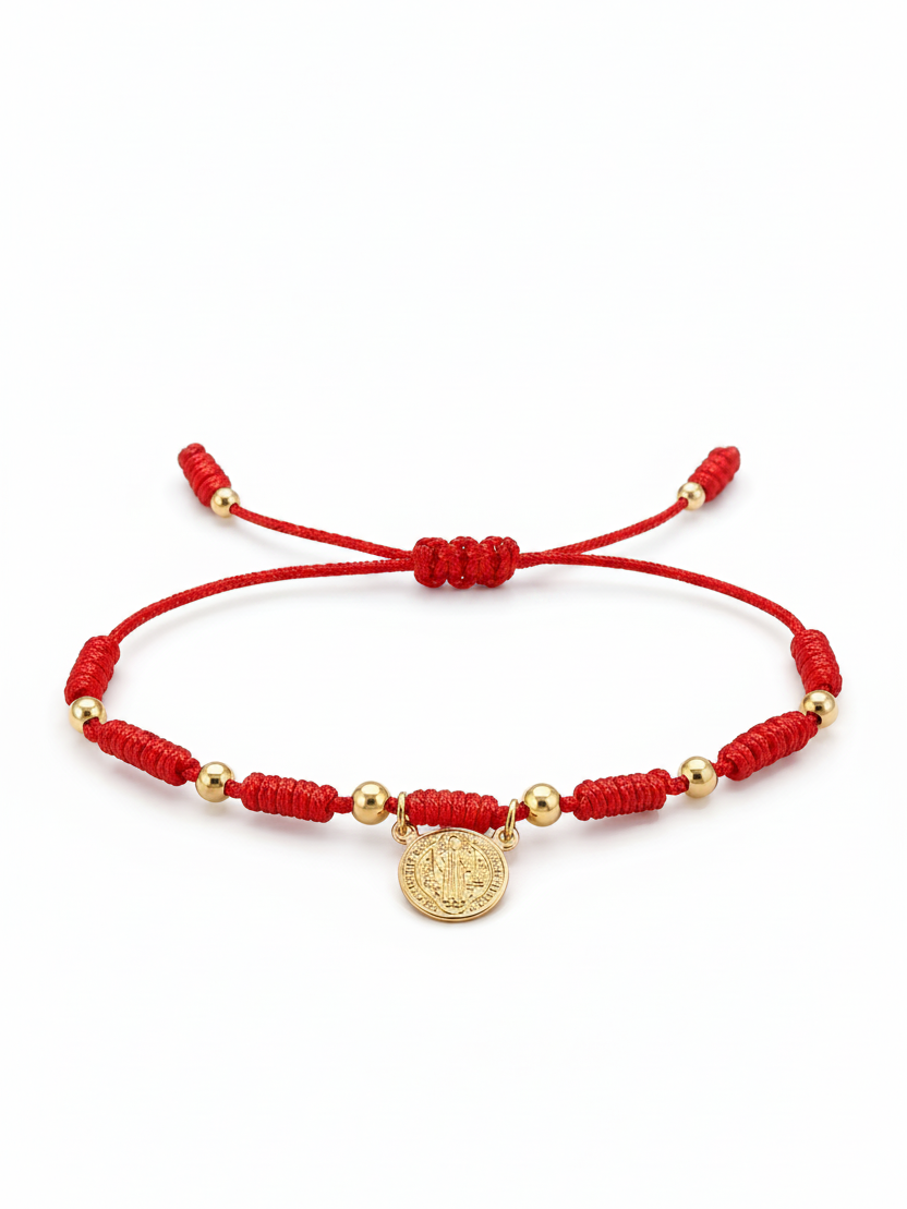 Pulsera San Benito 7 Nudos Hilo Rojo