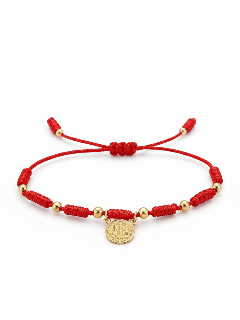 Pulsera San Benito 7 Nudos Hilo Rojo