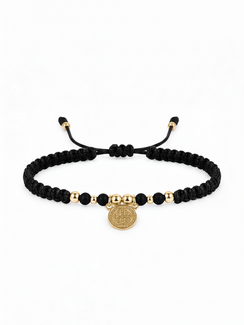 Pulsera San Benito Negro Oro Laminado 18K