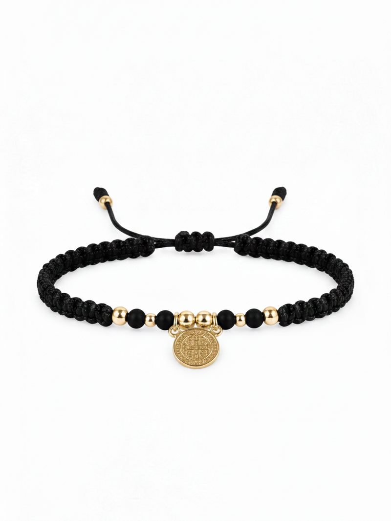 Pulsera San Benito Negro Oro Laminado 18K