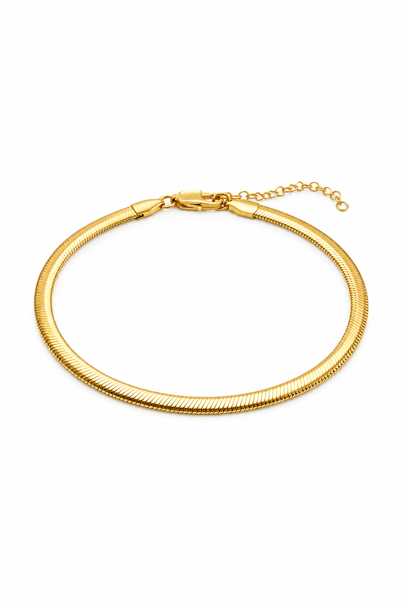 Pulsera tejido serpiente enchapada en oro 18K de 3mm, unisex, sobre caja premium Pólux Gentleman's