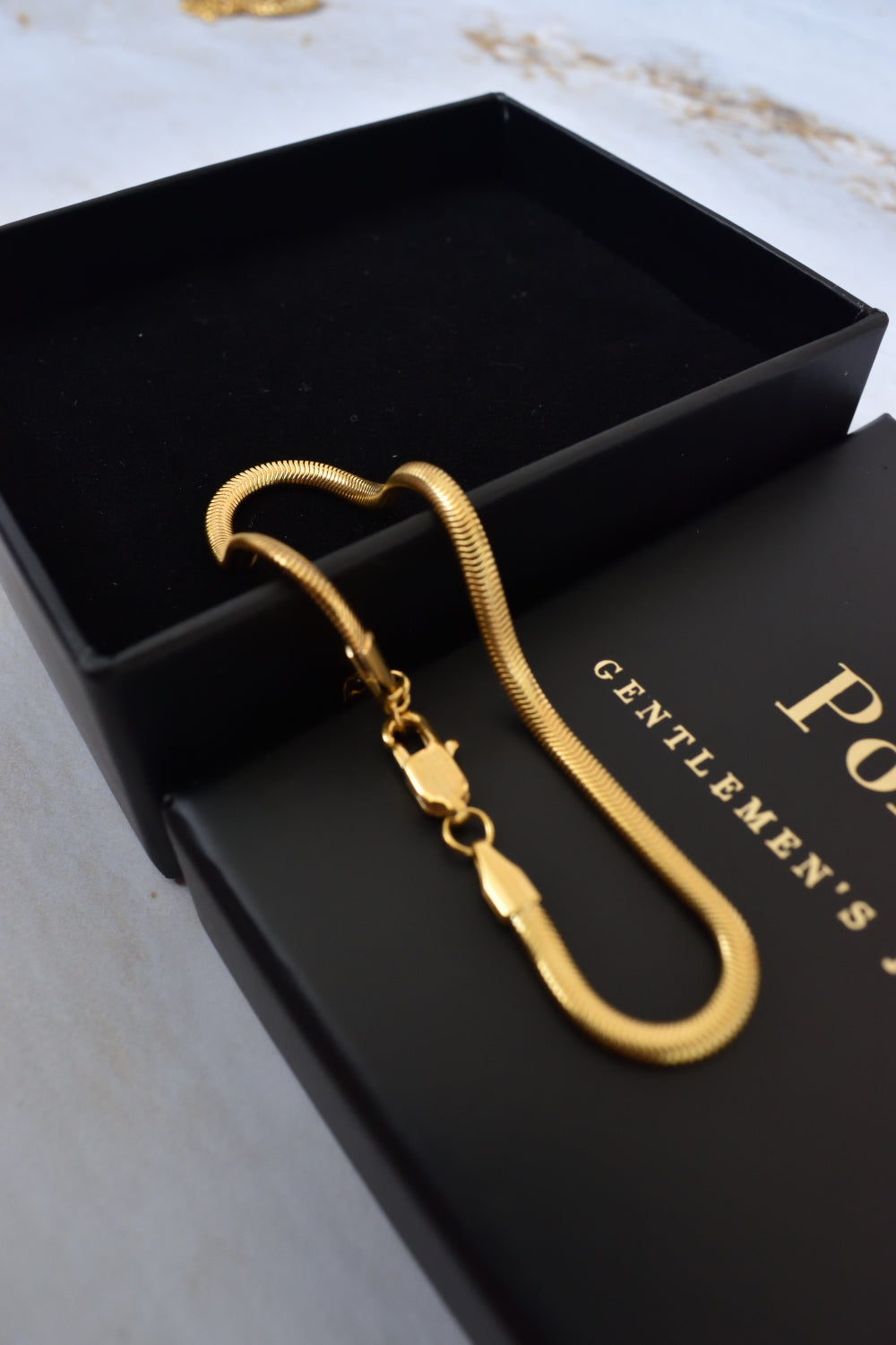 Pulsera cadena serpiente oro 18K unisex, 17 y 19 cm con extensión, presentación caja Pólux
